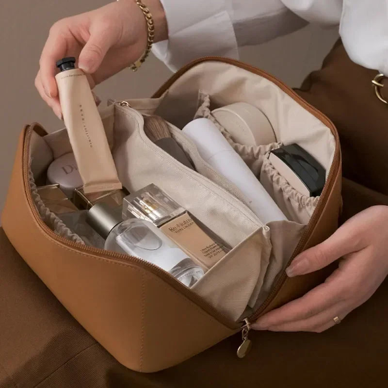 Large Waterproof Travel Makeup Bag with Divider & Handle