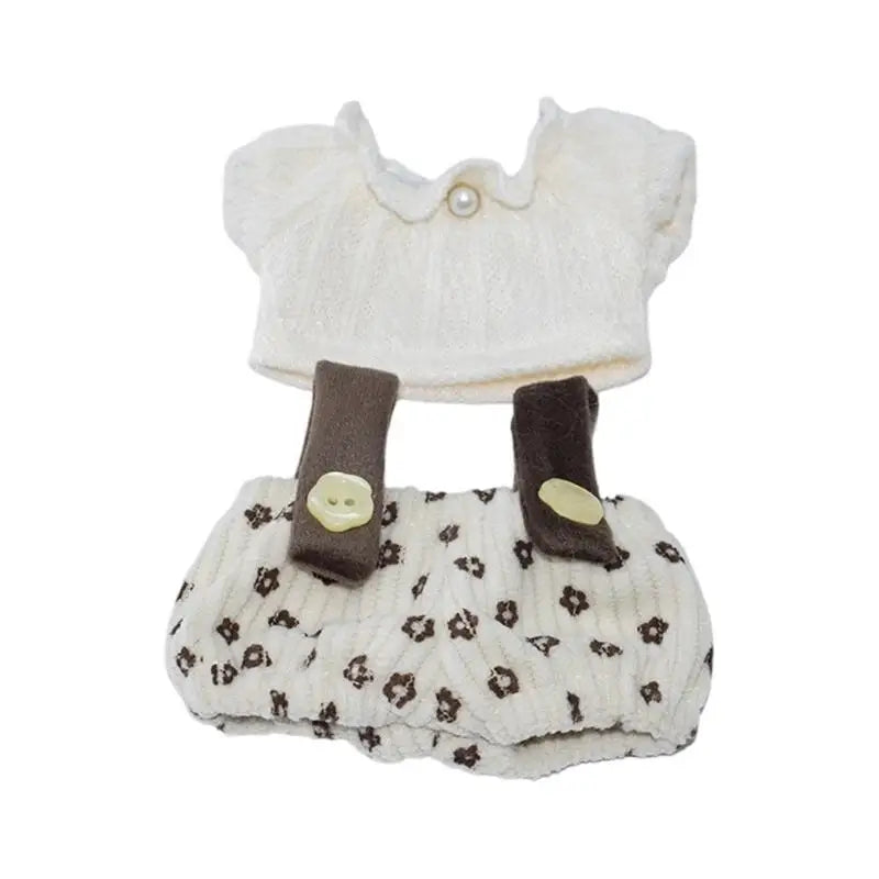 10cm Cotton Doll Outfit – Top & Overalls Fashion Clothes Set