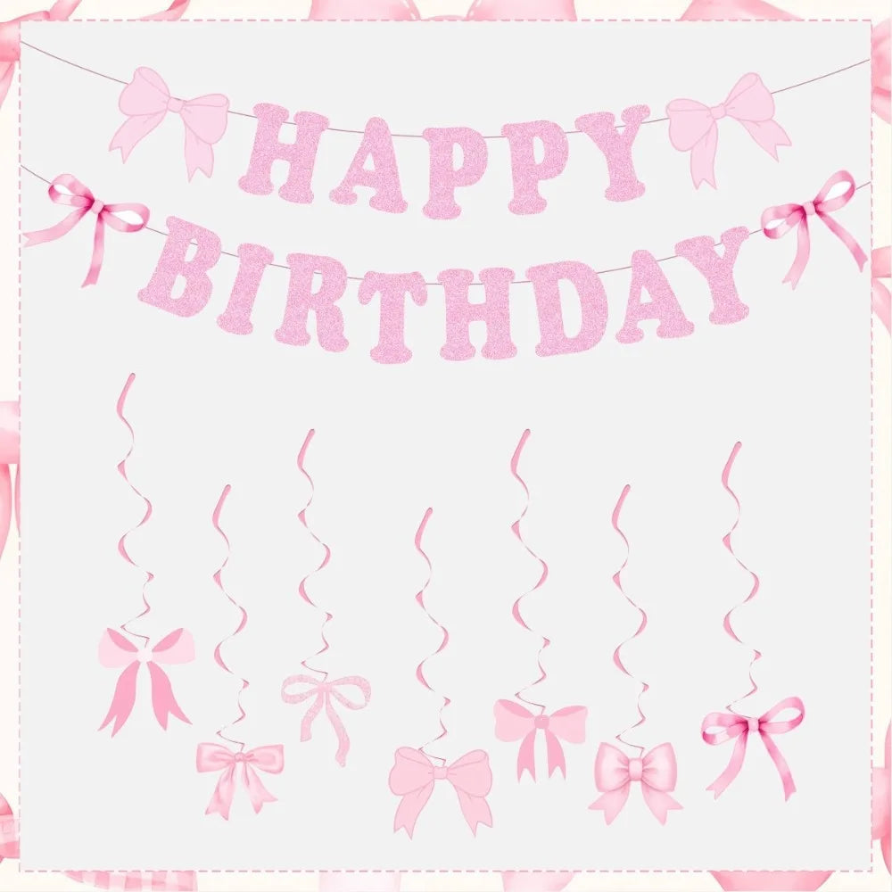 Bow Theme Happy Birthday Banner & Balloon Decoration Set
