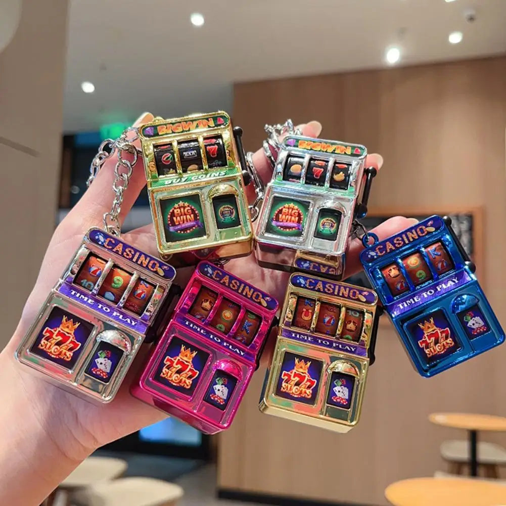 Mini Casino Slot Machine Keychain Functional Reel Fruit Pattern Game