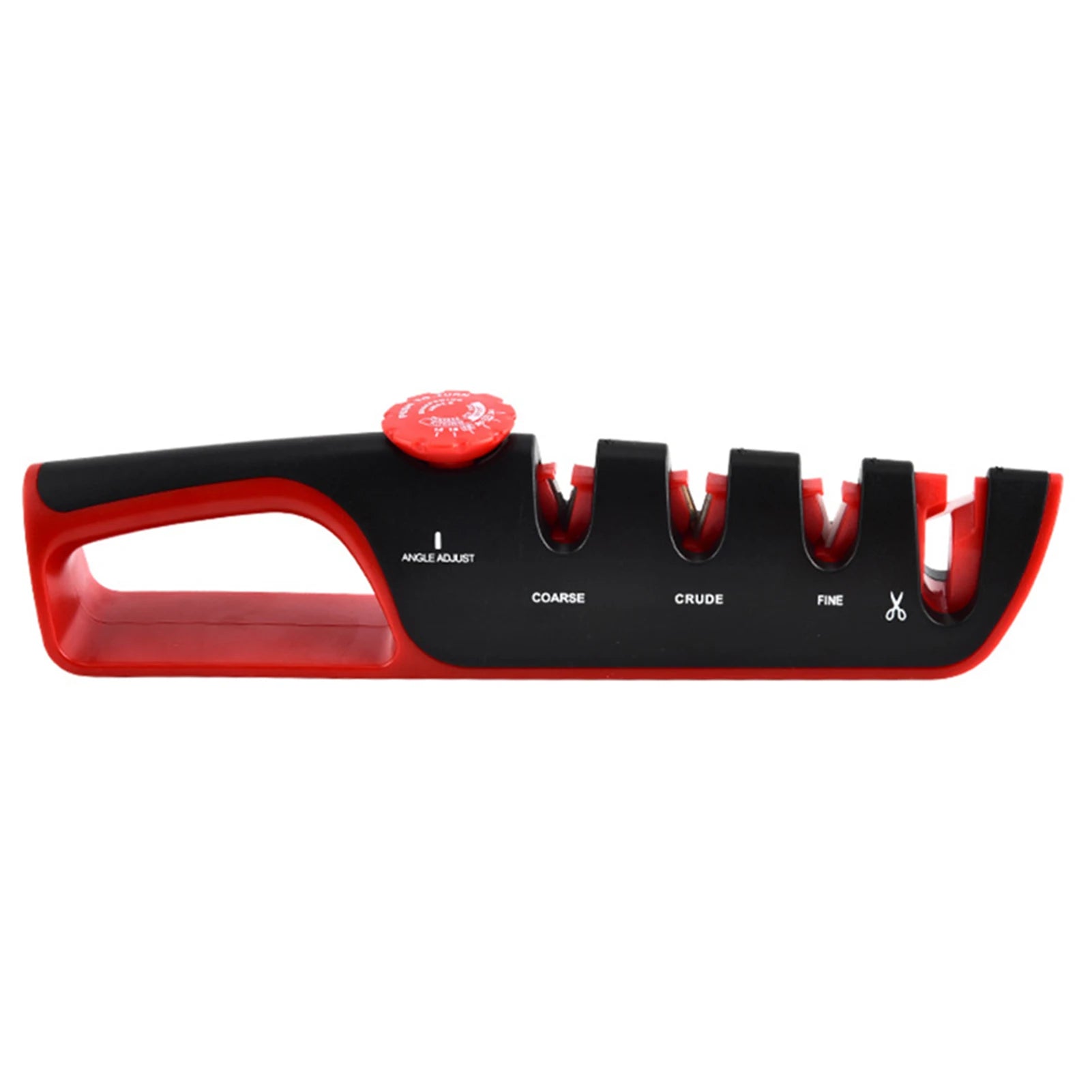4-Stage Ceramic Pull-Through Multipurpose Knives Sharpener Manual Adjustables Angle Sharpener With Non Slip Grip For Kitchen ﻿ Peaceful Pleasures Health and Wellness Black Red As Shown