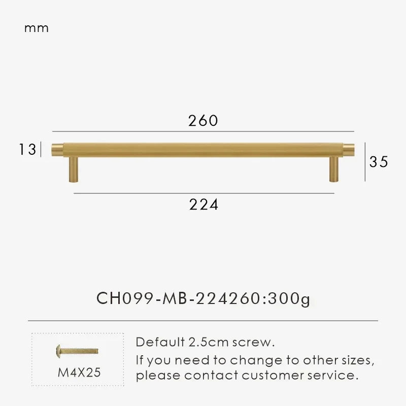 Solid Brass Linear T-Bar Cabinet Handle & Drawer Pull | Multi-Size