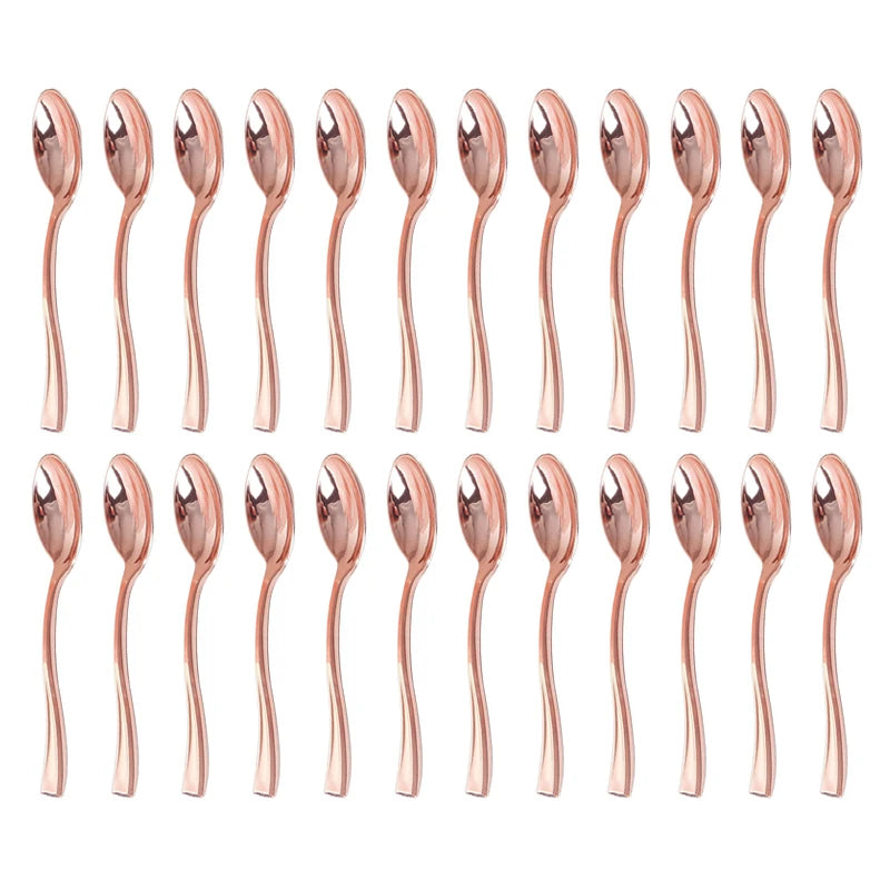 24-Piece Gold Disposable Plastic Spoons & Forks Party Set Disposable Flatware Set Peaceful Pleasures Health and Wellness Spoon Rose Gold
