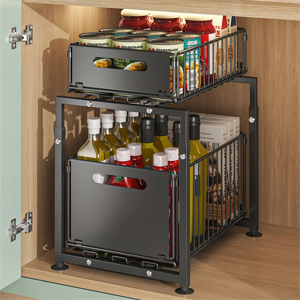 2-Tier Pull-Out Under Sink Organizer | No-Drill Cabinet Storage