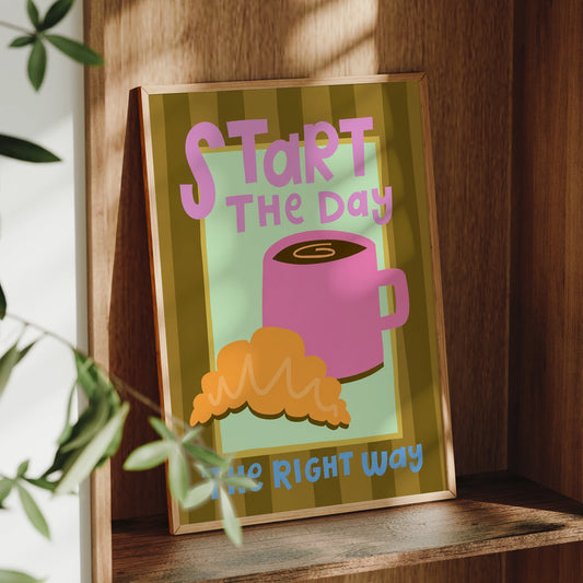 Coffee Quote Canvas Wall Art Print | Morning Motivation Decor Canvas Wall Art Peaceful Pleasures Health and Wellness G4817 30x40cm Wood Framed