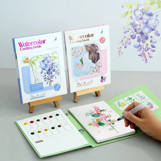 Bview Art Watercolor Coloring Book Adults Tri-fold Design Built-in Peaceful Pleasures Health and Wellness