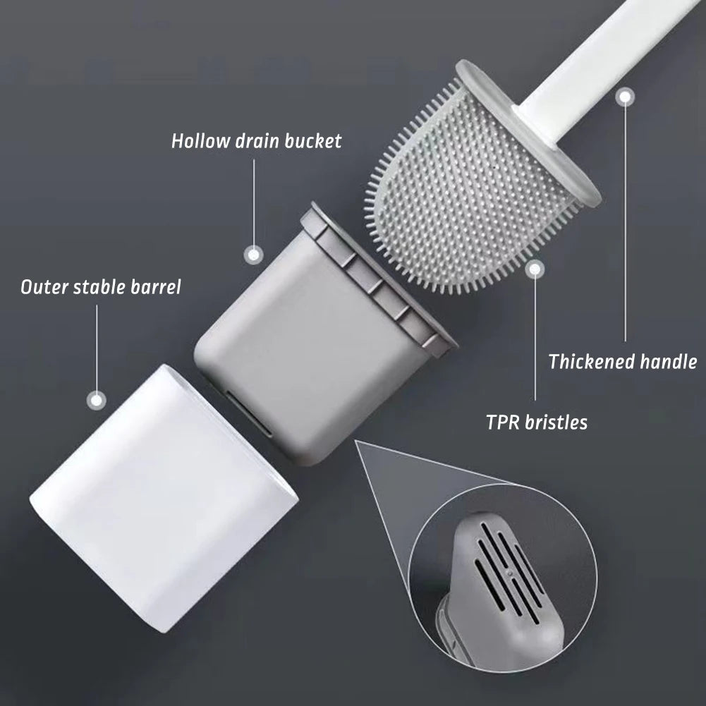 Flexible Toilet Brush Cleaner Long Handle Hanging Silicone 360 Degree No-Dead-Corner Flexible Cleaner Brush Holder Set Bathroom Peaceful Pleasures Health and Wellness