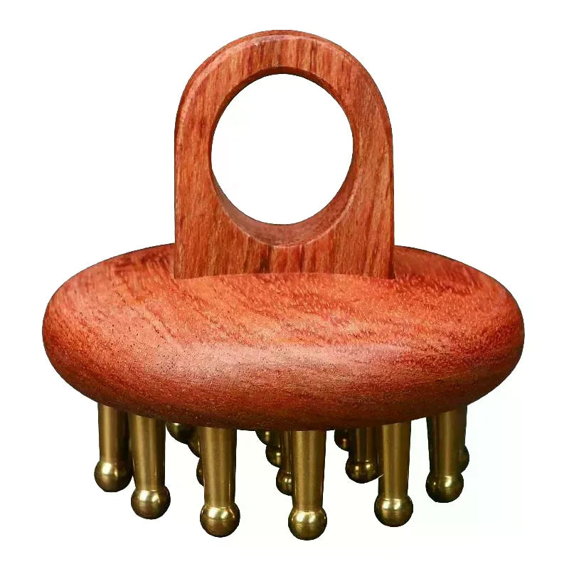 Head Meridians Massage Comb Copper Sandalwood Meridians Fine Tooth Comb Needling Guasha Scalp Massage Brush Relax Body Massager Peaceful Pleasures Health and Wellness