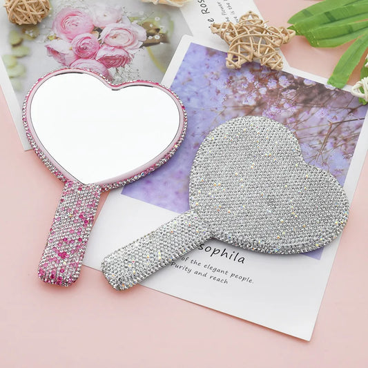 Diamond Rhinestone Handheld Makeup Mirror – Heart Round Square Handheld Makeup Mirror Oasis Select