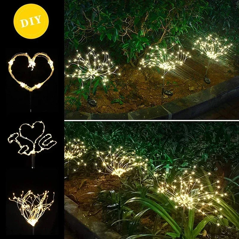 Solar LED Firework Lights Outdoor Waterproof Garden Decor 90–150 LED