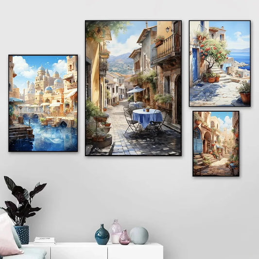 Watercolor Lake City Canvas Wall Art – Unframed Landscape Print Canvas Wall Art Peaceful Pleasures Health and Wellness