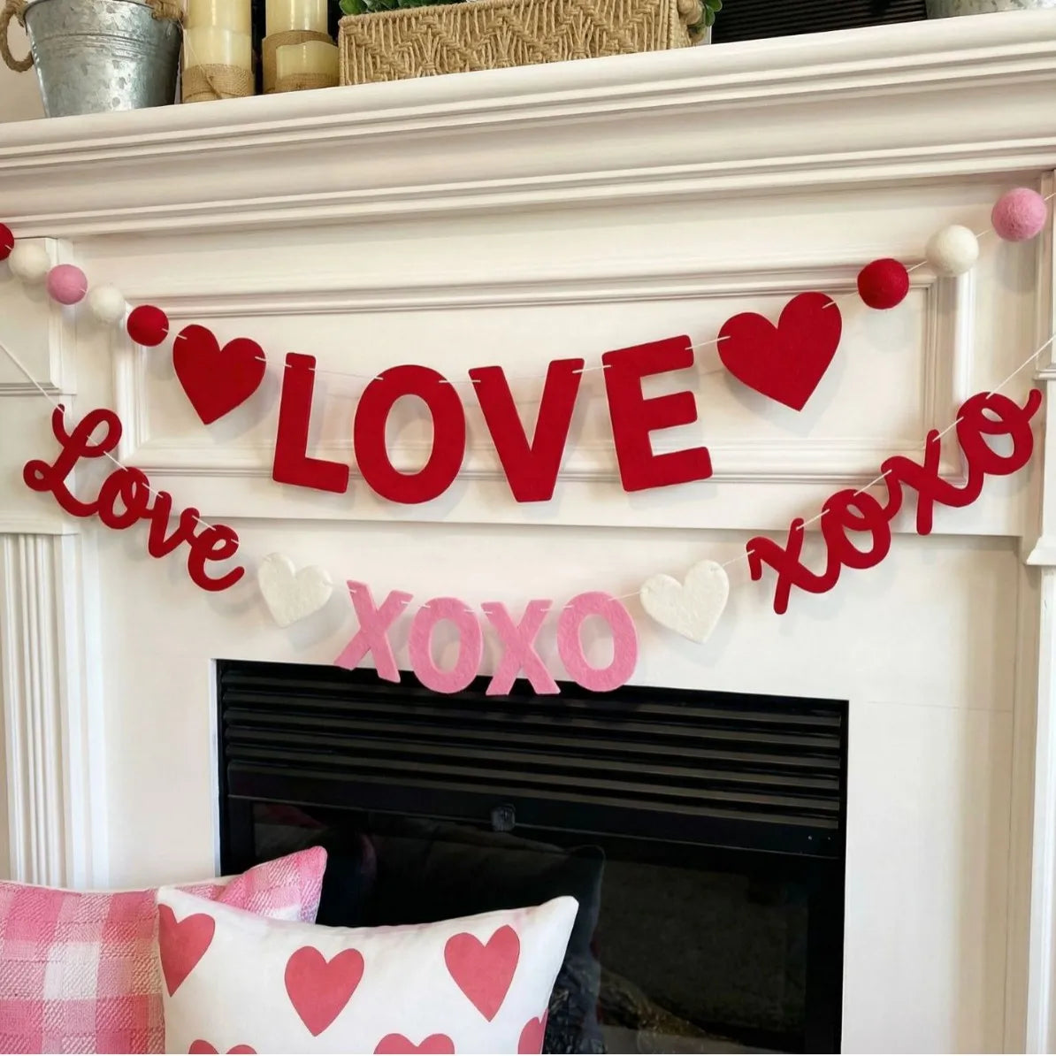 Red Pink Heart Felt Garland Banner – Valentine's Day & Wedding
