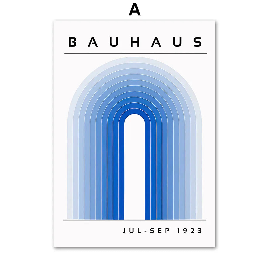 Mid Century Modern Blue Bauhaus Abstract Canvas Wall Art Print
