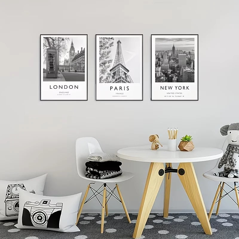 3-Piece London New York Paris Canvas Wall Art Print Set