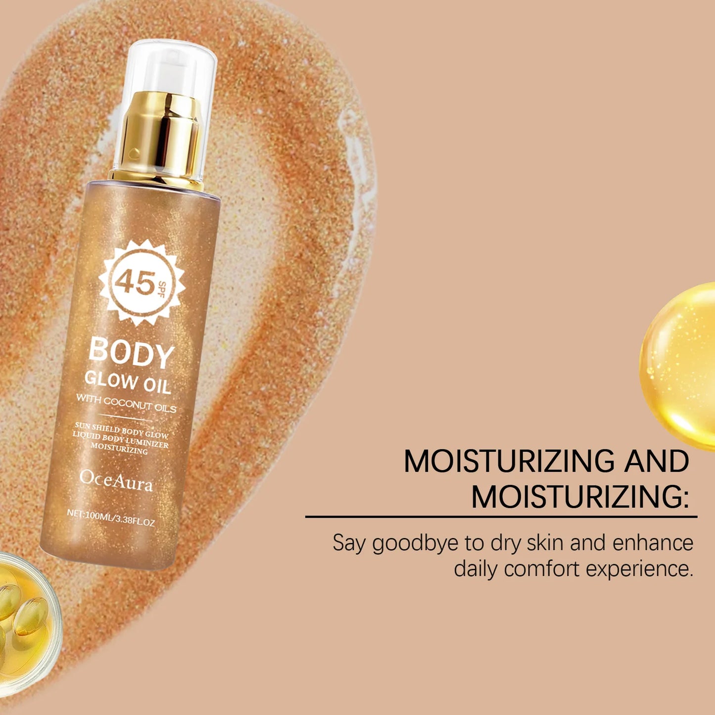 OceAura Coconut Body Shimmer Oil – Glow, Hydrate & SPF Protection