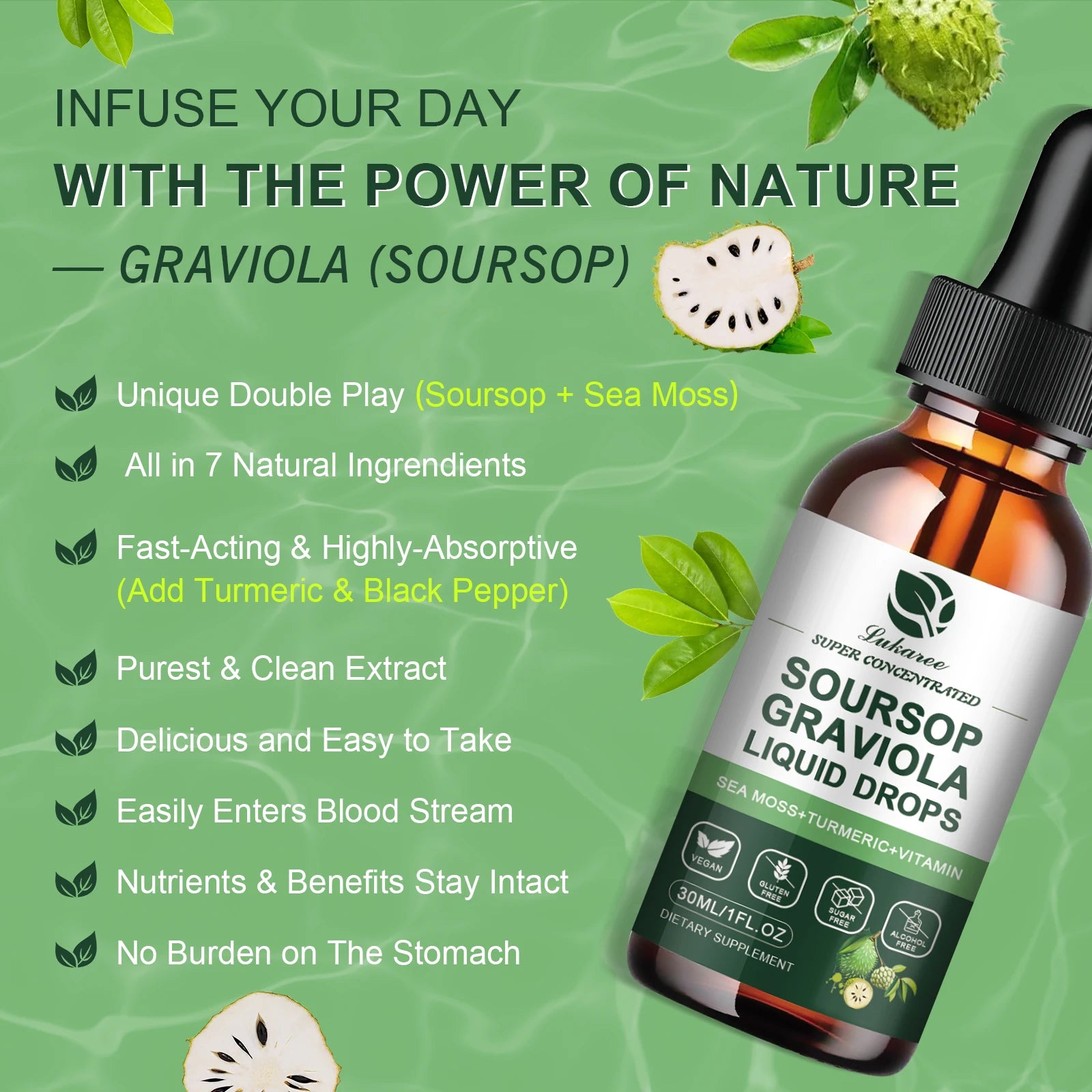 Soursop Graviola Extract Drops 30ML – Immunity, Digestion & Detox Support Herbal Supplement Peaceful Pleasures Health and Wellness