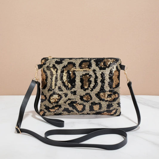 Women's Sequin Leopard Crossbody Shoulder Bag & Clutch Crossbody Shoulder Bag Peaceful Pleasures Health and Wellness