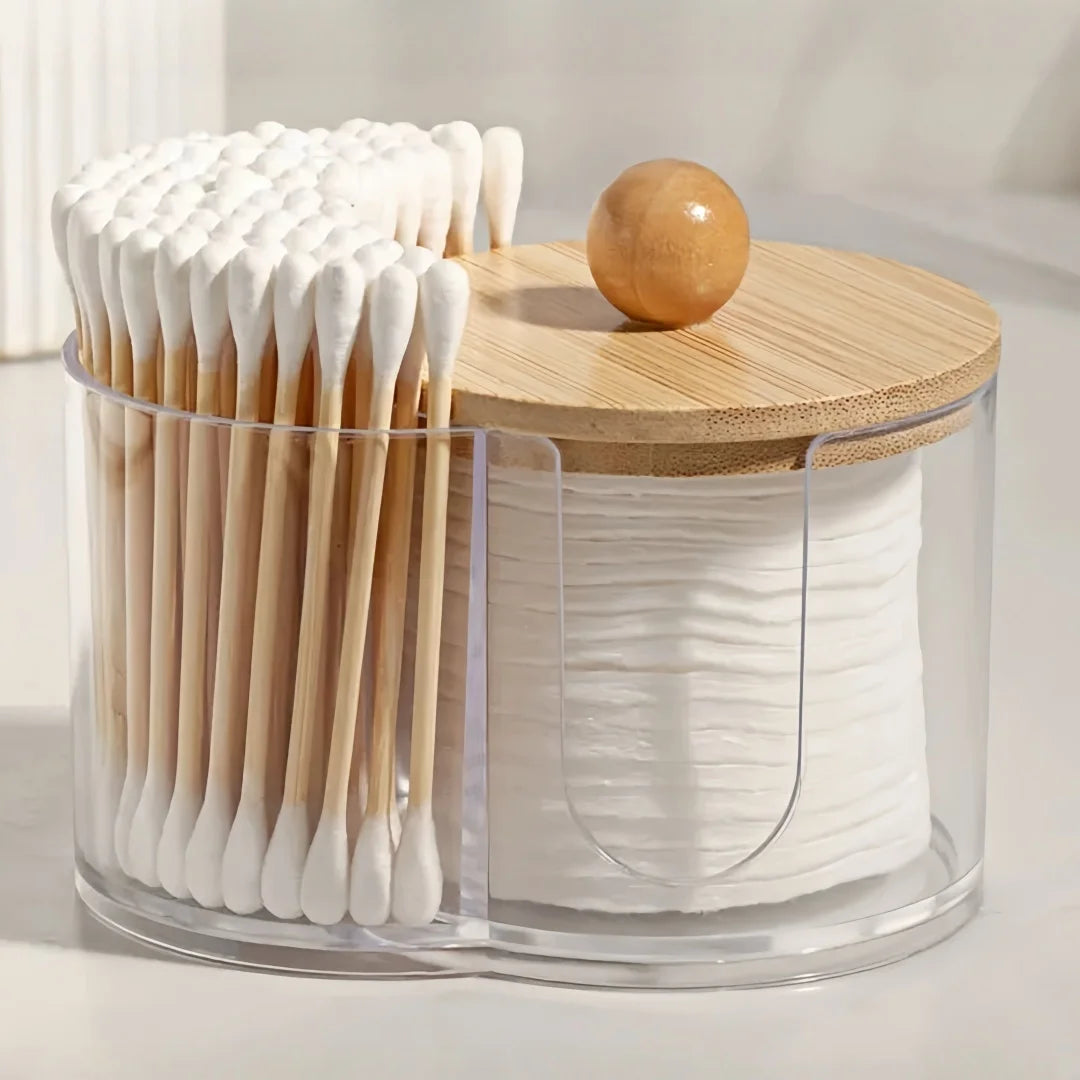 Clear Dual Compartment Cotton Swab & Cotton Ball Organizer Bathroom Storage Organizer Peaceful Pleasures Health and Wellness