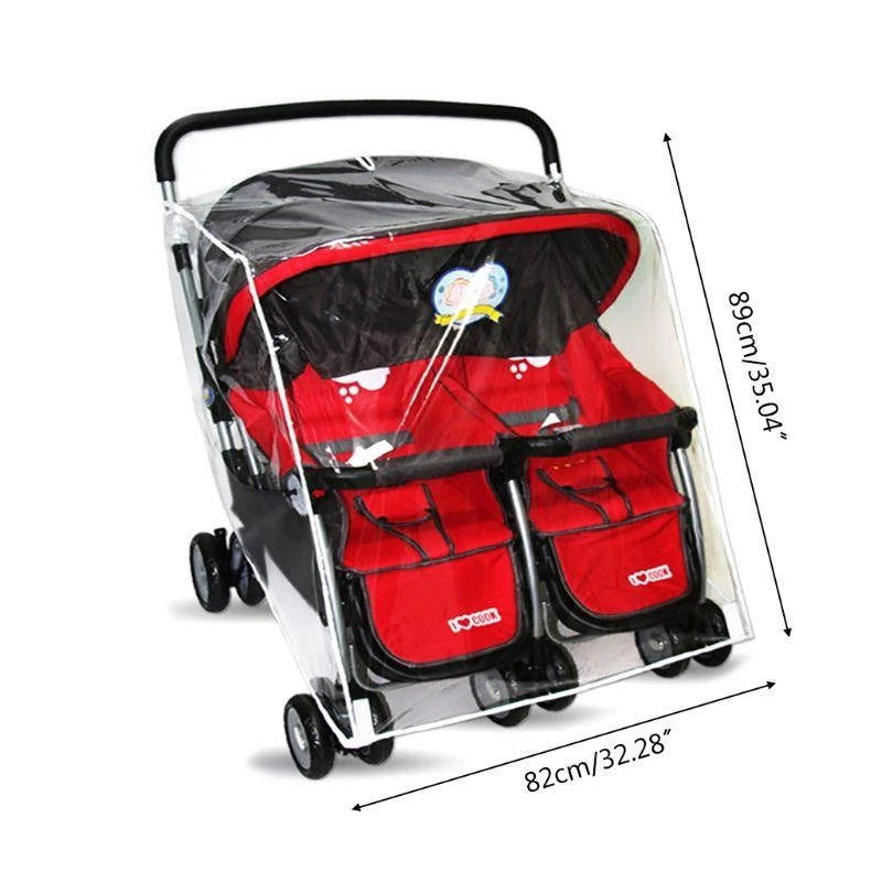 Twin Stroller Rain Cover – Clear PVC Windproof Dust Shield