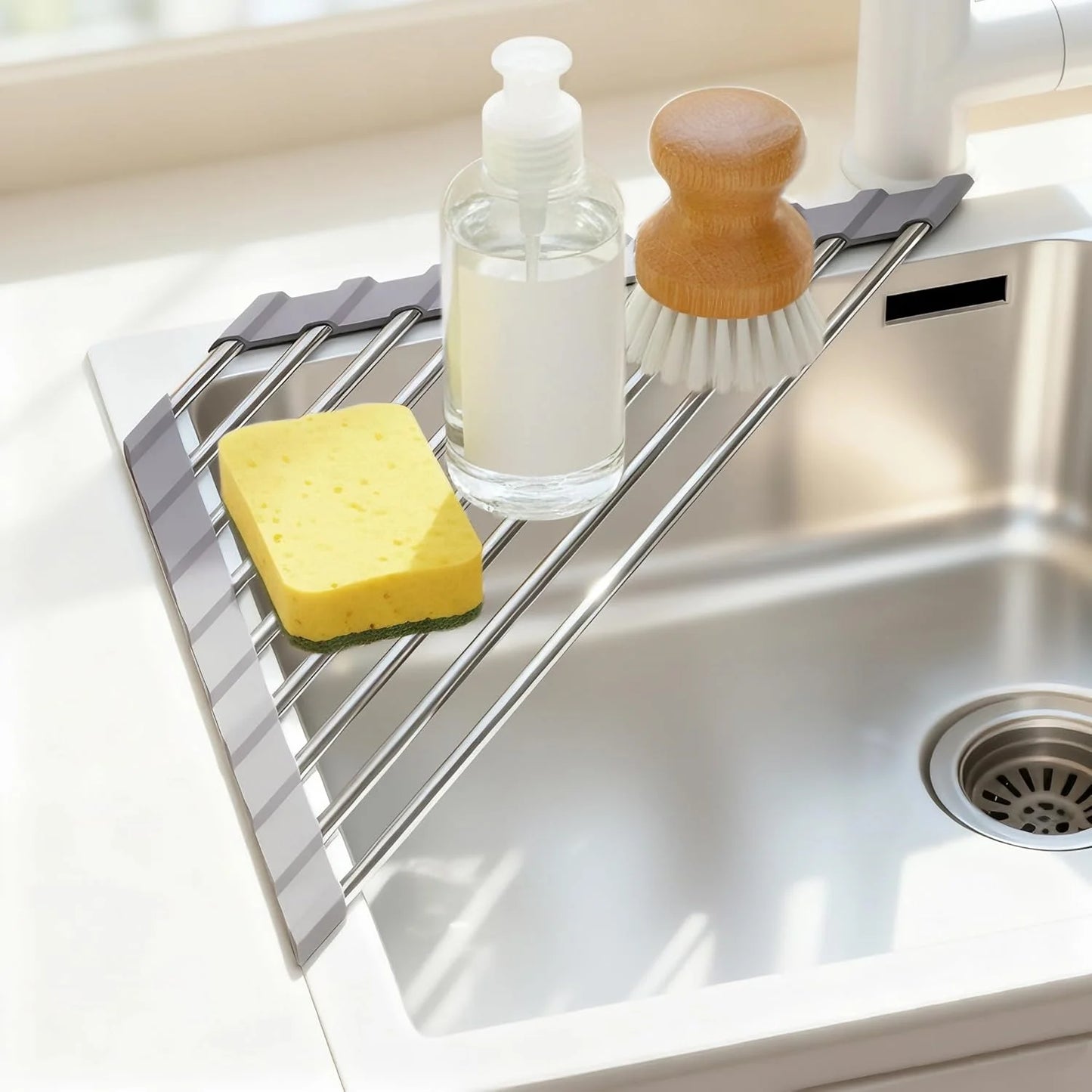 Triangle Roll-Up Dish Drying Rack | Over-Sink Stainless Steel