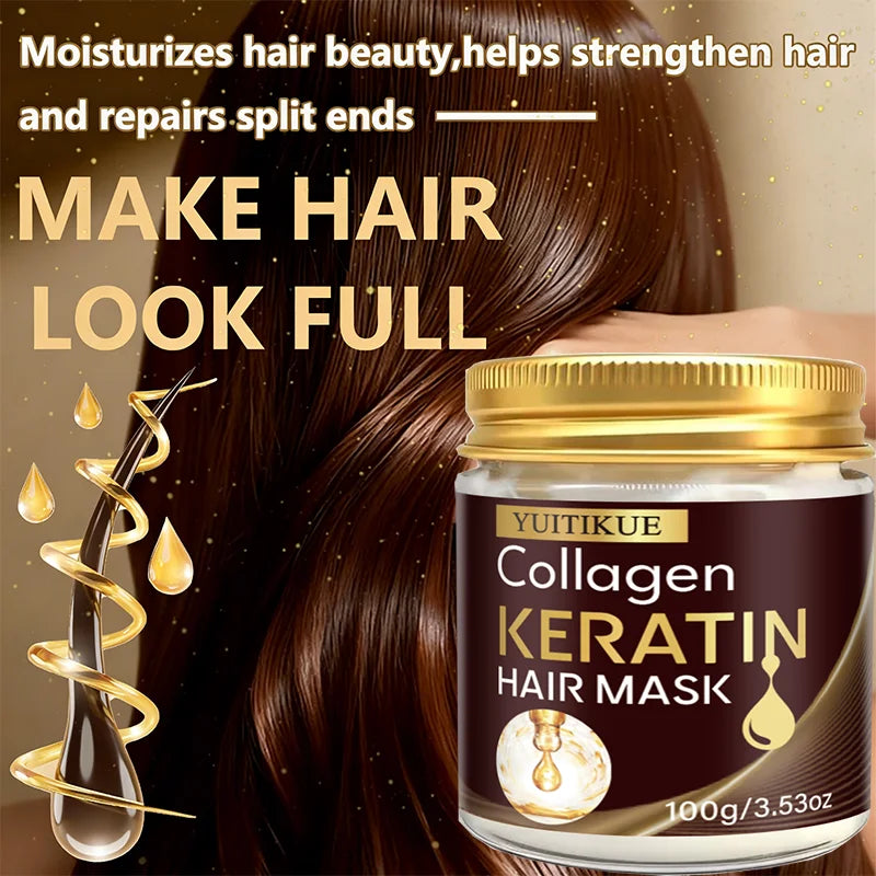 YUITIKUE Collagen Keratin Hair Mask 100g Deep Repair Treatment for Dry Damaged Hair & Split Ends Peaceful Pleasures Health and Wellness