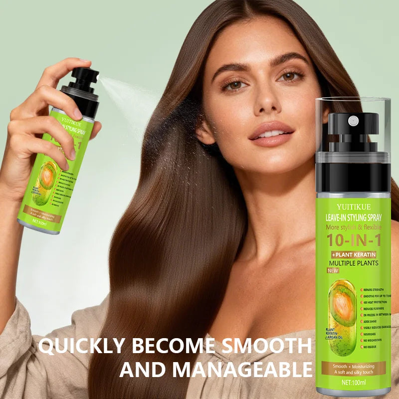 10-in-1 Plant Keratin Leave-In Spray 100ml for Smooth Manageable Hair Heat Protection Frizz Control Moisturizing Shine Peaceful Pleasures Health and Wellness
