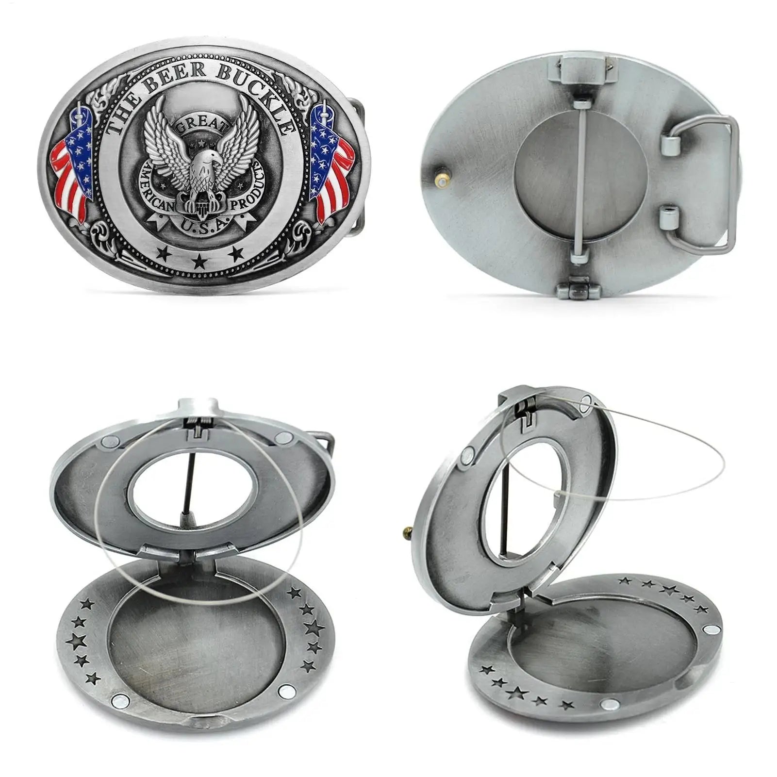 Belt Buckle Beer Holder for Men Vintage Eagle Bull Head American Flag, Metal Cup Holder for Beer Soda Can Water Bottle Party Peaceful Pleasures Health and Wellness