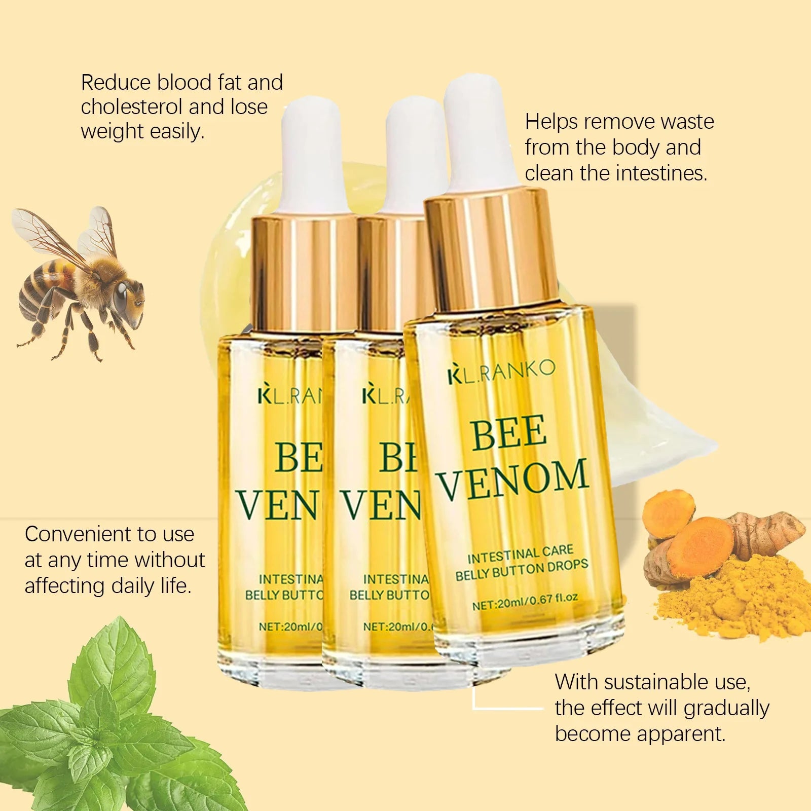 Bee Venom Buttom Detox Slimming Oil Fat Burning Shrinking Weight Loss Anti-Cellulite Promote Metabolism Massage Essential Oil Peaceful Pleasures Health and Wellness