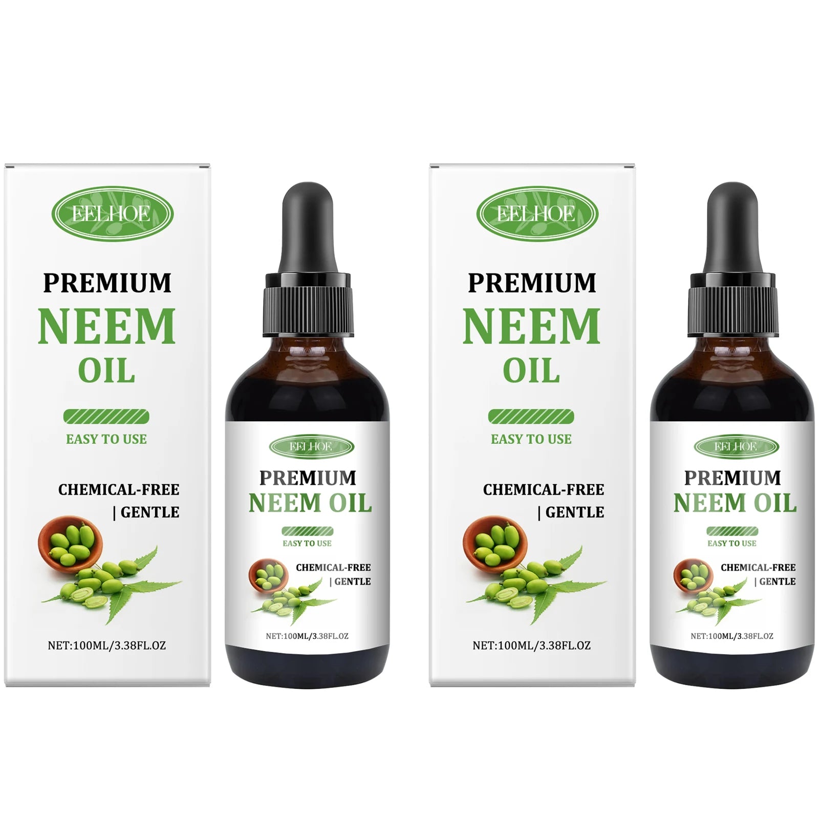 Premium Neem Oil Activating Hair Follicles Stimulate Hair Growth Deeply Moisturizing Skin Nourish Nail Surface Neem Massage Oil Peaceful Pleasures Health and Wellness 2 x 100ml Boxed 100ml