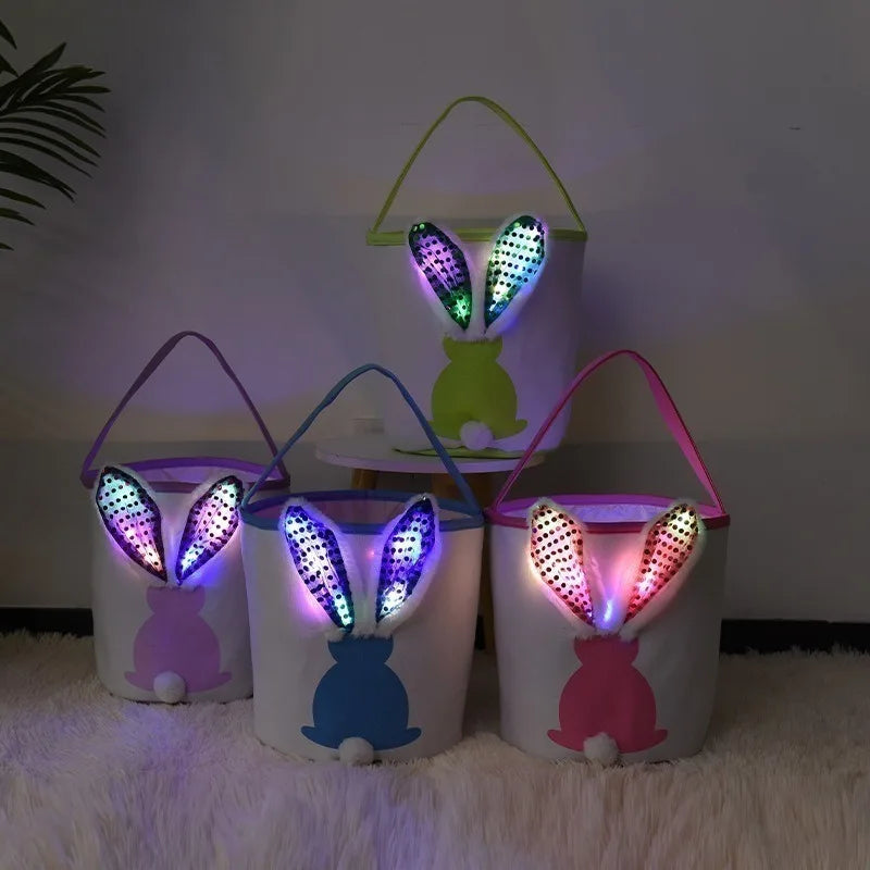 Light-Up Glitter Bunny Easter Egg Basket | Kids Candy Bucket