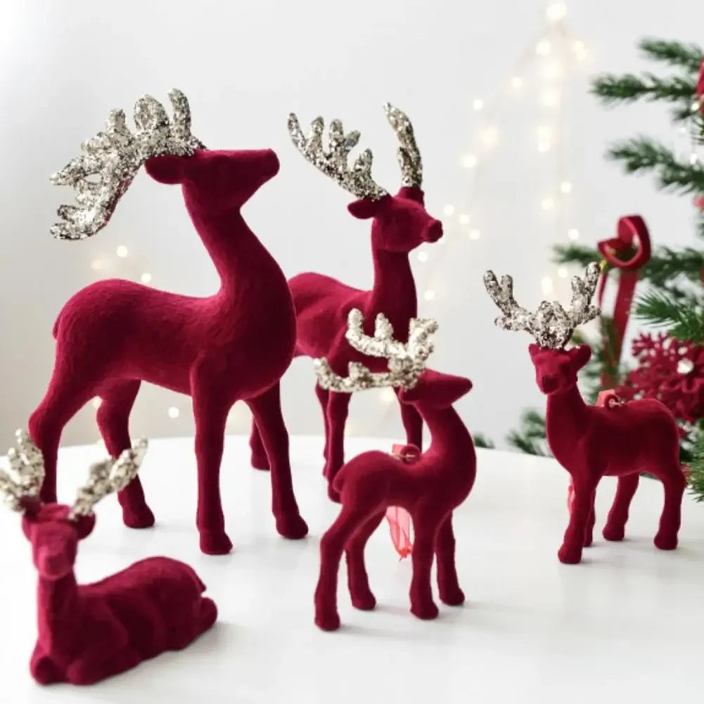 1PCS House Tabletop Decor Hanging Baubles Flocking Mini Deer Pendant Elk Christmas Reindeer Deer Ornaments Decorations Peaceful Pleasures Health and Wellness