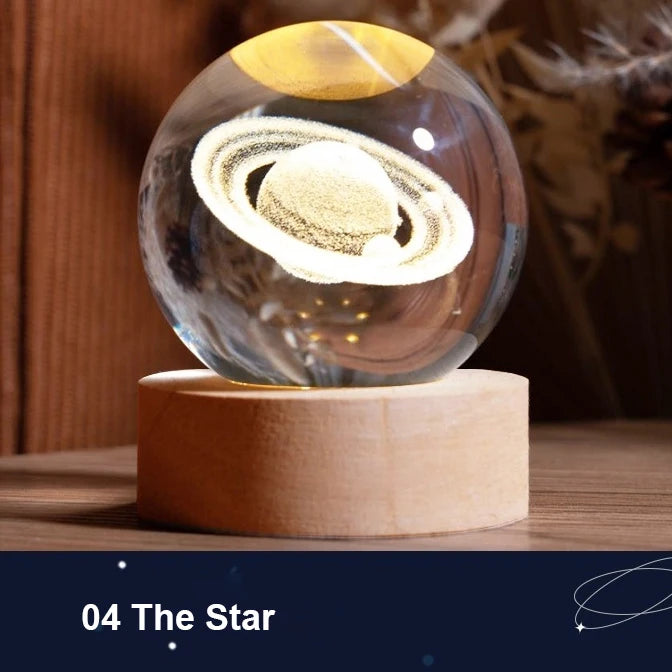 LED Night Light Milky Way Galaxy Solar System Crystal Ball Children Night Lamp Bedroom Ambient Light Creative Gift Night Light Peaceful Pleasures Health and Wellness Saturn