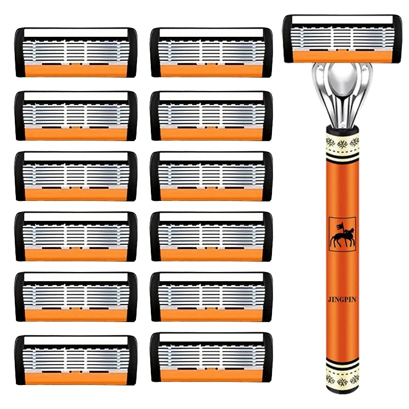 6-Blade Men's Safety Razor | Stainless Steel Shaver Set