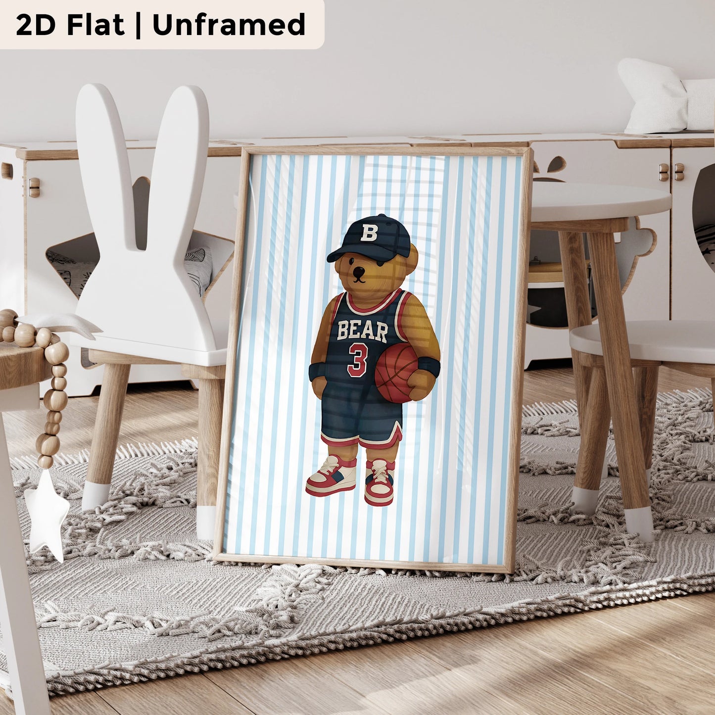 3-Piece Cartoon Blue Bear Athlete Canvas Wall Art Print Set