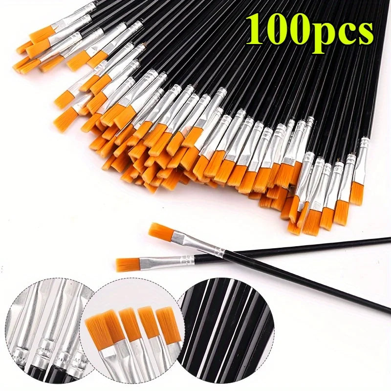 100-Piece Paint Brush Set – Oil, Acrylic & Watercolor Nylon