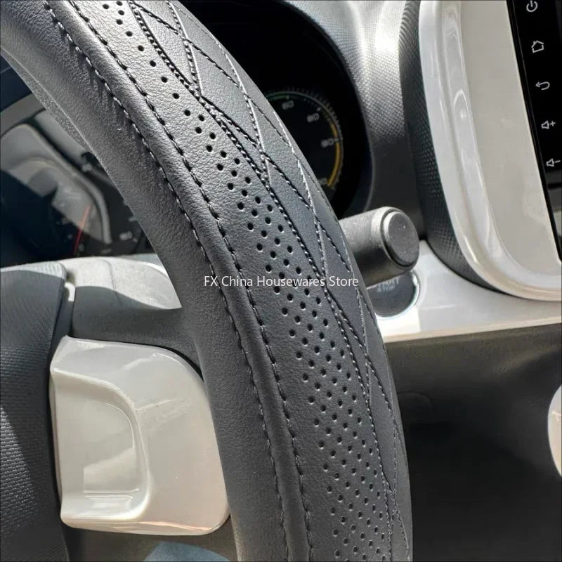 Napa Leather Perforated Steering Wheel Cover, Non-slip & Breathable, Universal 15 Inch Patchwork Design for Cars, SUVs, Trucks Peaceful Pleasures Health and Wellness