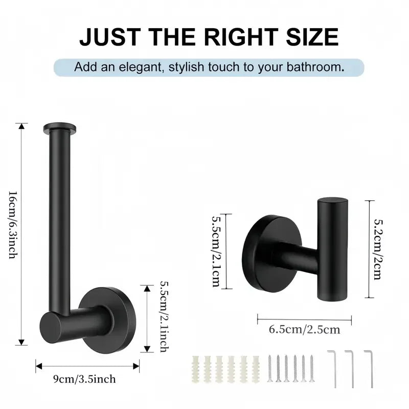 3-Piece Stainless Steel Bathroom Hardware Set | Towel & Paper Holder