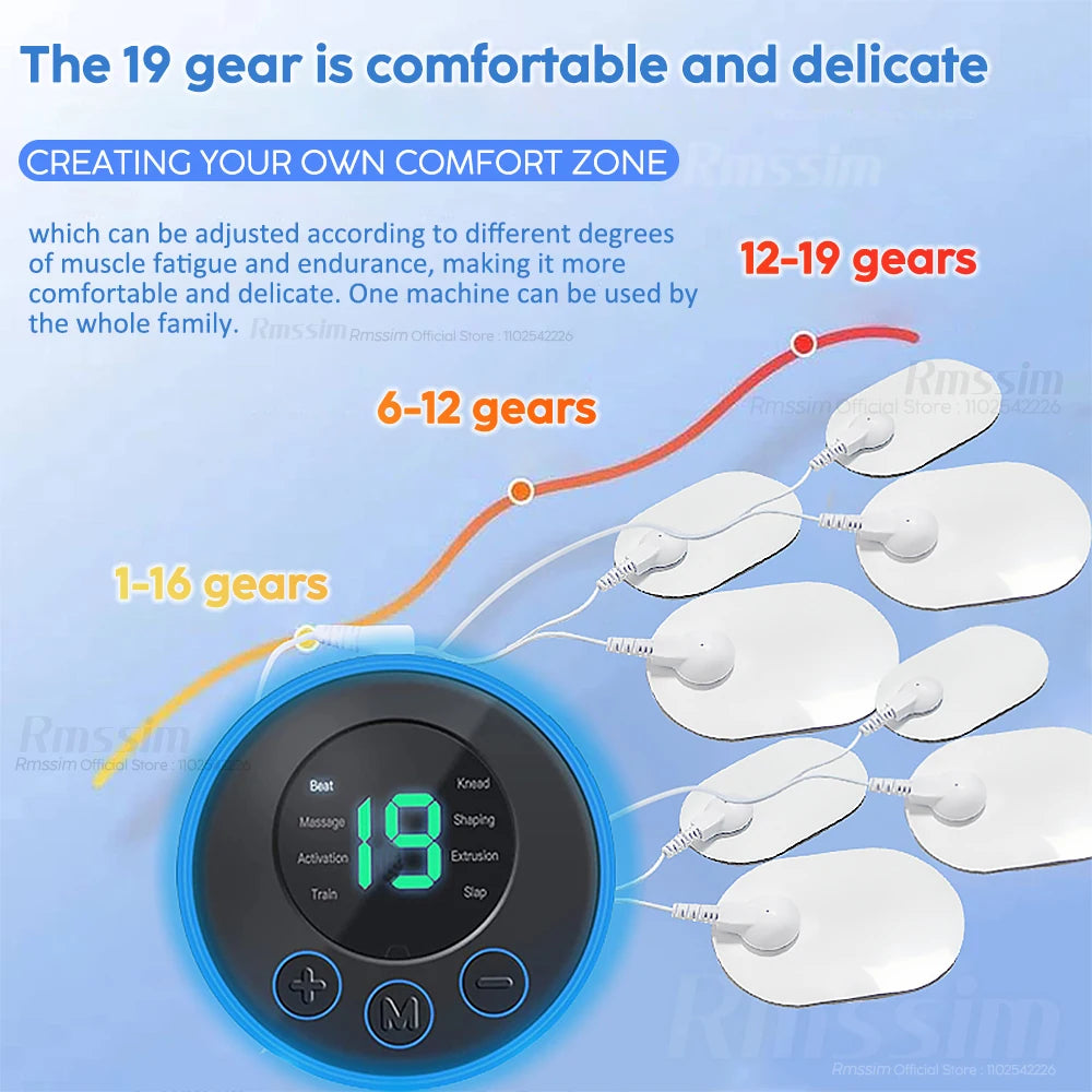 LCD Display EMS Neck Back Electric Massage Cervical Vertebra Patch Body Neck Hip Toner Massger Remote 8 Modes 19 Level Peaceful Pleasures Health and Wellness