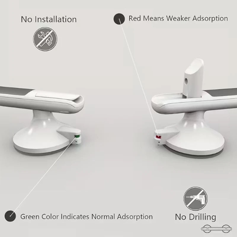 No-Drill Bathroom Grab Bar | Suction Cup Non-Slip Safety Rail