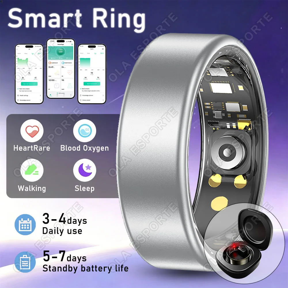 For Smart Ring Men Women Bluetooth Monitor Blood HeartRate Blood Oxygen Monitor Smartring Multi Sport Mode 5ATM Waterproof 2025 Peaceful Pleasures Health and Wellness ProSilver 7