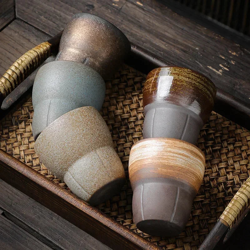 Master's Cup Japanese Retro Rough Pottery Kung Fu Tea Set Personal Ceramic Water Cup Peaceful Pleasures Health and Wellness