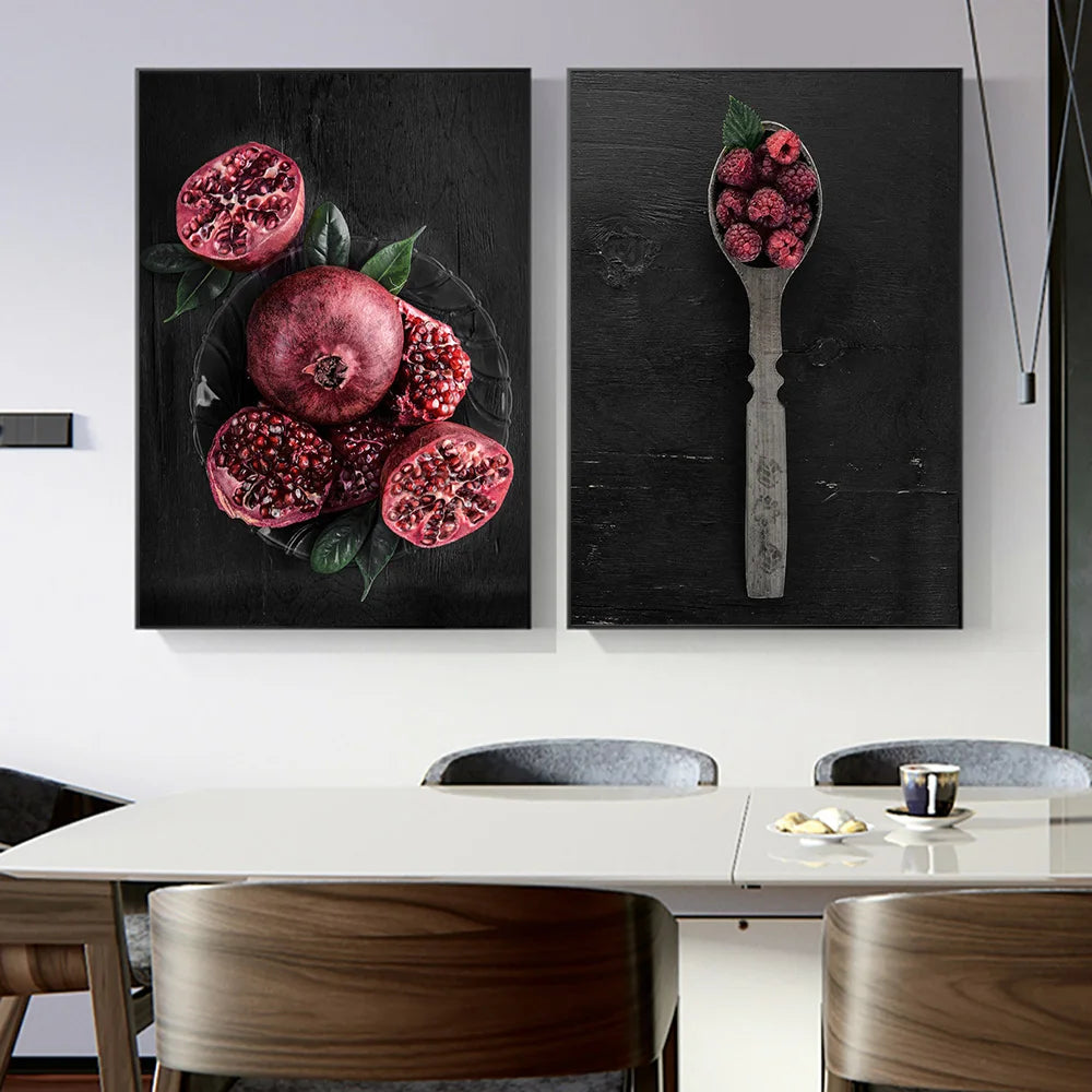 Pomegranate Blueberry Canvas Wall Art | Kitchen Food Poster