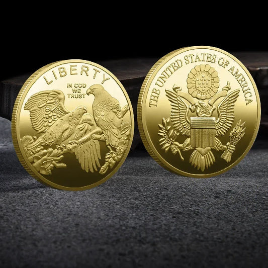 Souvenir Coin American Eagle of Liberty Commemorative Coin Double Eagle Lucky Gold Silver Coin Commemorative Medal Peaceful Pleasures Health and Wellness