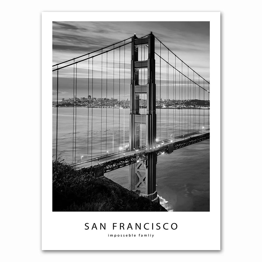 Modern New York London Paris City Wall art Landscape Posters and Prints Black And White Pictures for Living Room Home Decor Peaceful Pleasures Health and Wellness 0457-05 55x75cm