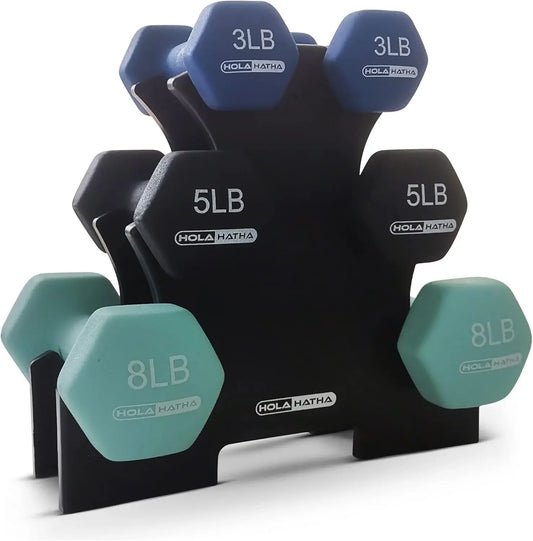 2,3,5,8,10lb Neoprene Dumbbell Set with Rack for Home Workouts,Toning & Fitness in Pastel Colors Peaceful Pleasures Health and Wellness United States