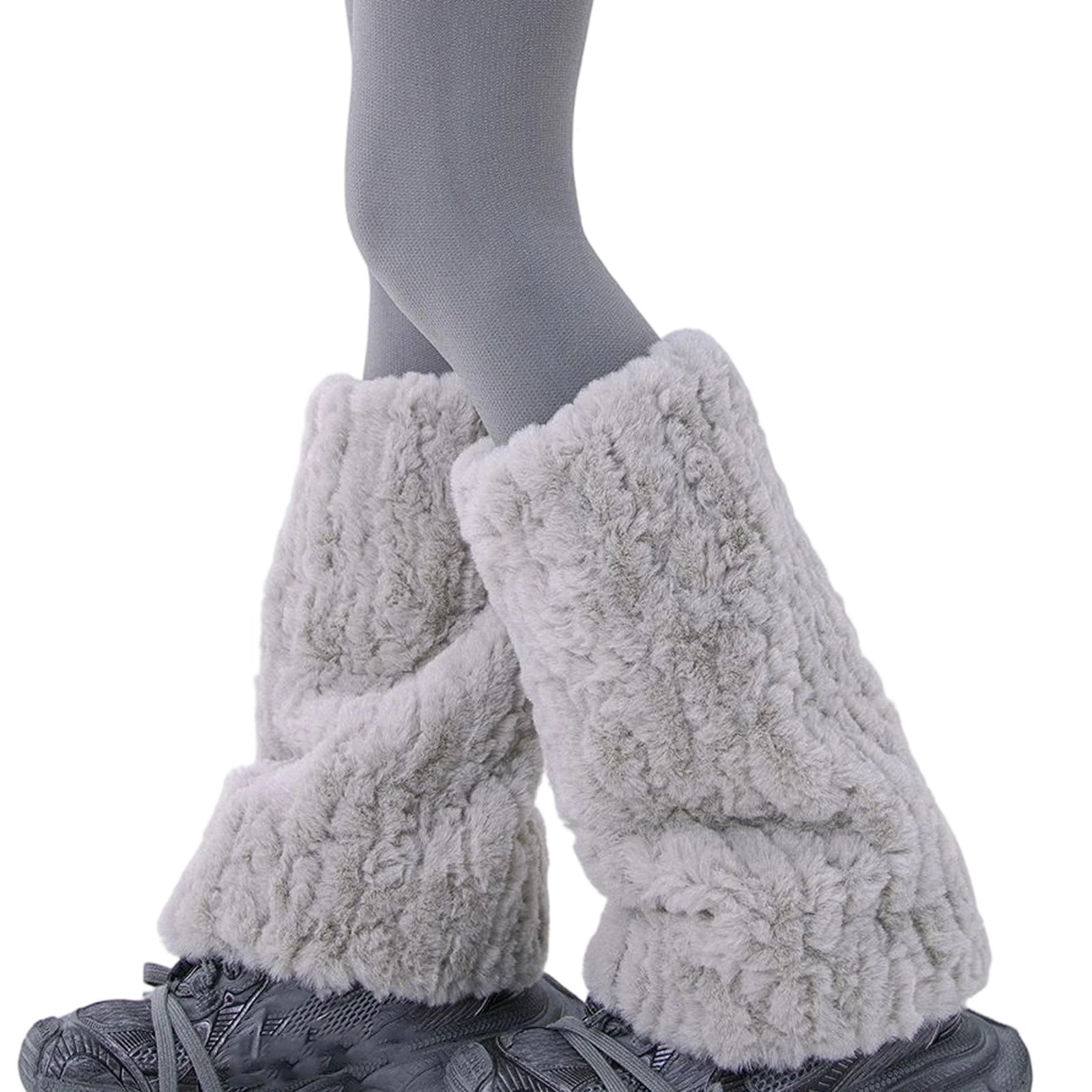 Winter Snowy High Tube Thickened Warm Faux Rabbit Fur Y2K Furry Leg Warmers Fashion Versatile Women Boot Cuffs Warm Calf Cover Peaceful Pleasures Health and Wellness Dark Grey One Size