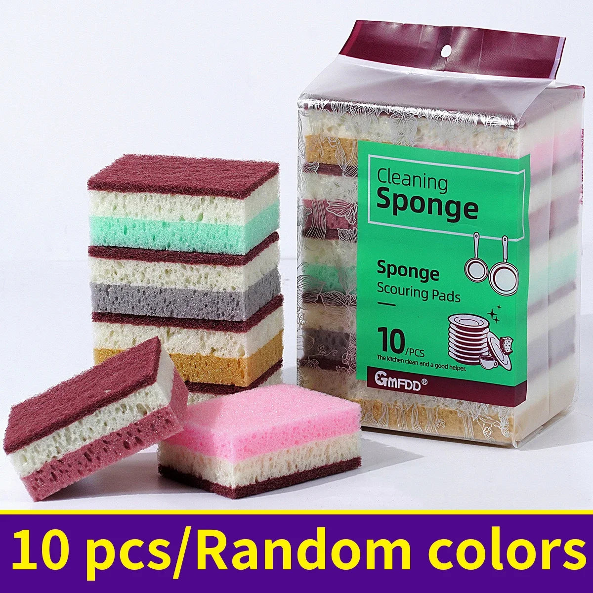 High density sponge cleaning cloth, dishwashing cloth, non greasy kitchen and catering supplies, sponge brush, pot and bowl Peaceful Pleasures Health and Wellness 10pcs