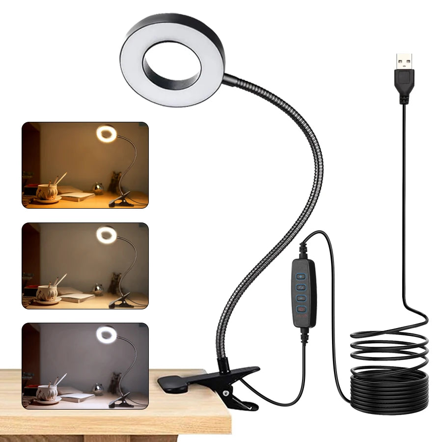 RTONTR LED Clip Desk Lamp | Rechargeable Dimmable Gooseneck