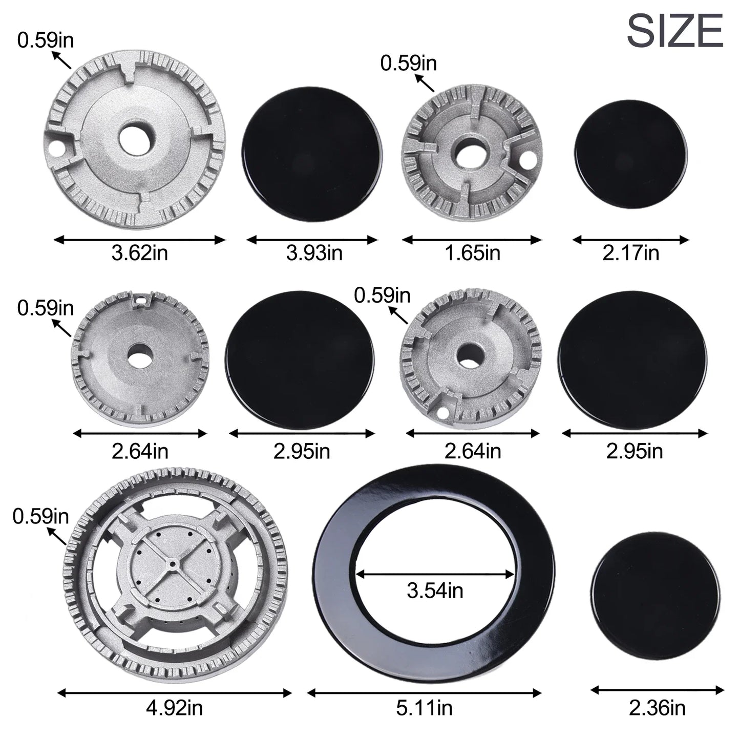 SABAF Gas Stove Burner Crown Cap & Flame Diffuser Set – 11 Pcs