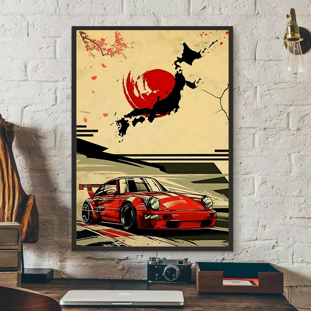 Japanese Cars Samurai Poster | HD Waterproof PVC Wall Art Wall Art Poster Peaceful Pleasures Health and Wellness z7 21X30cmNoframe